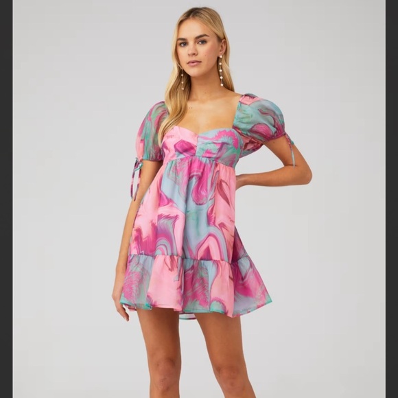 NWT Amanda Uprichard $238 Sicily Mini Puff Shoulder Dress - Mystic - XS - Picture 1 of 8